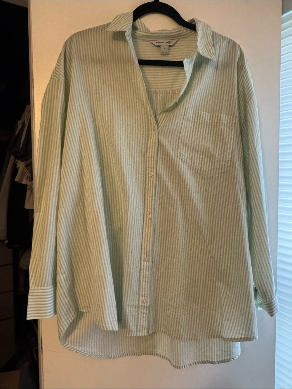 Women’s Sage Green Striped Button-Up Shirt